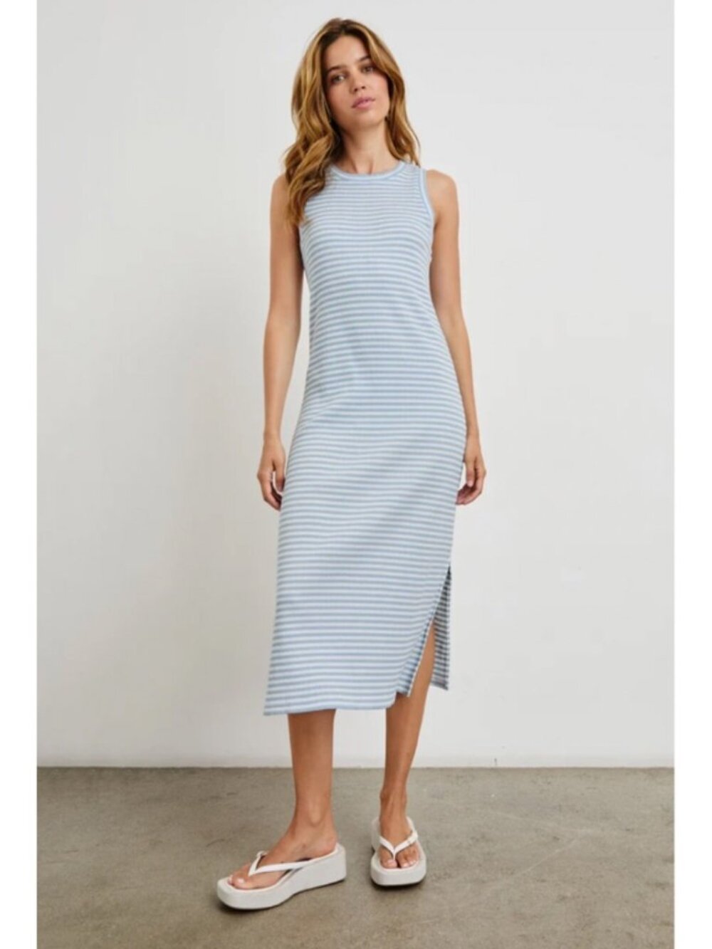 Rails VGUC Chambary & White Striped Ribbed Sleeveless Midi Dress in Size Small